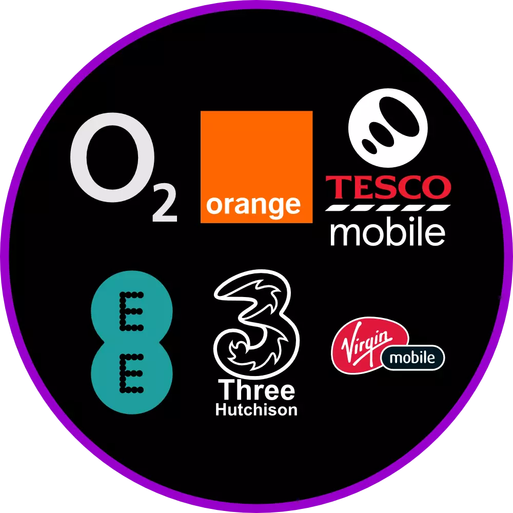operadoras o2, orange, tesco, ee, three hutchison e virgin